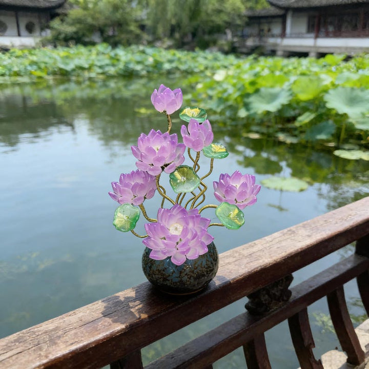 Crystal Lotus Flower, Handmade Purple Glass Lotus Decor, Spiritual – Birthday Gift for Her, Mother's Day Gift