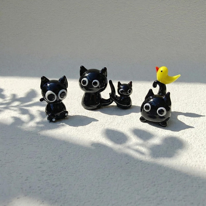 Handmade Glass Animal Figurine, Whimsical Lampwork Black Cat, Velentines Day Decor, Cat Miniature for Wedding Decor, Gift for Animal Lovers