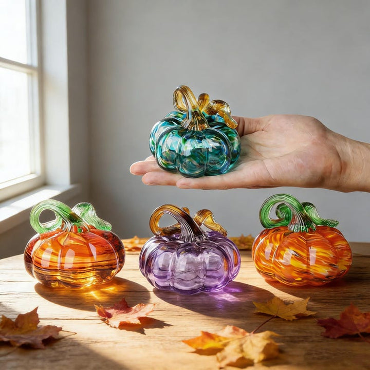 Handblown Glass Pumpkin Decor, Mini Art Glass Gourd, Autumn Harvest – Halloween Decor Gift