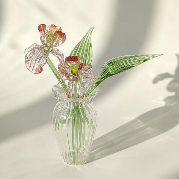 Handmade Glass Flower Bouquet, Birth Flower Figurine, Lampwork Floral Art, Glass Iris, Faux House Plant, Botanical Home Decor, Wedding Decor