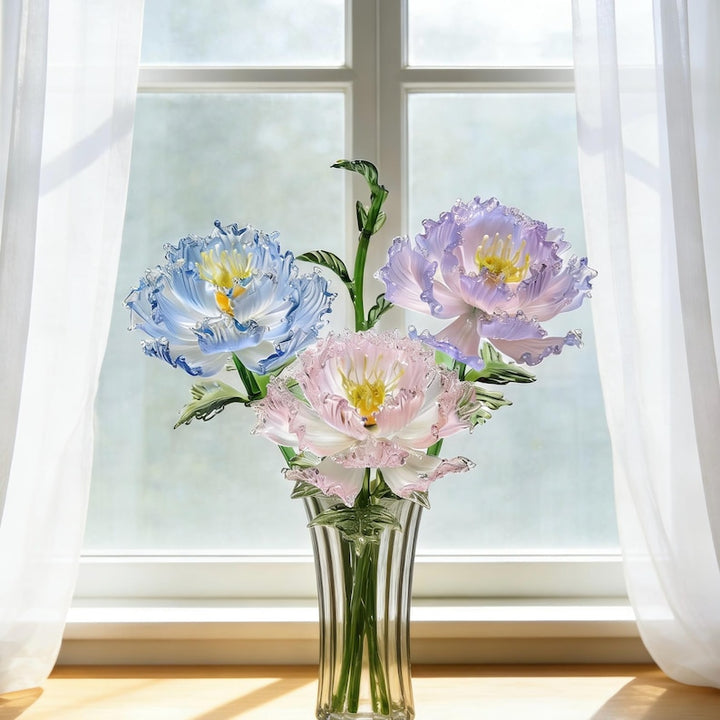 Handmade Peony Glass Flower Sculpture, Blown Glass Floral Art, – Birthday Gift for Her, Mother's Day Gift