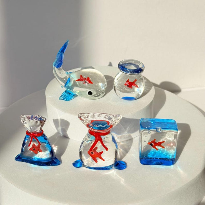Handmade glass goldfish figurine, mini fish in bag sculpture, glass – Handmade Gift for Her