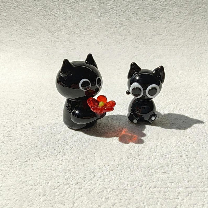 Handmade Glass Cat Proposal Figurine, Black Cat Couple Gift for Valentines Day, Gift for Anniversary or Engagement, Home Decor for Cat Lover
