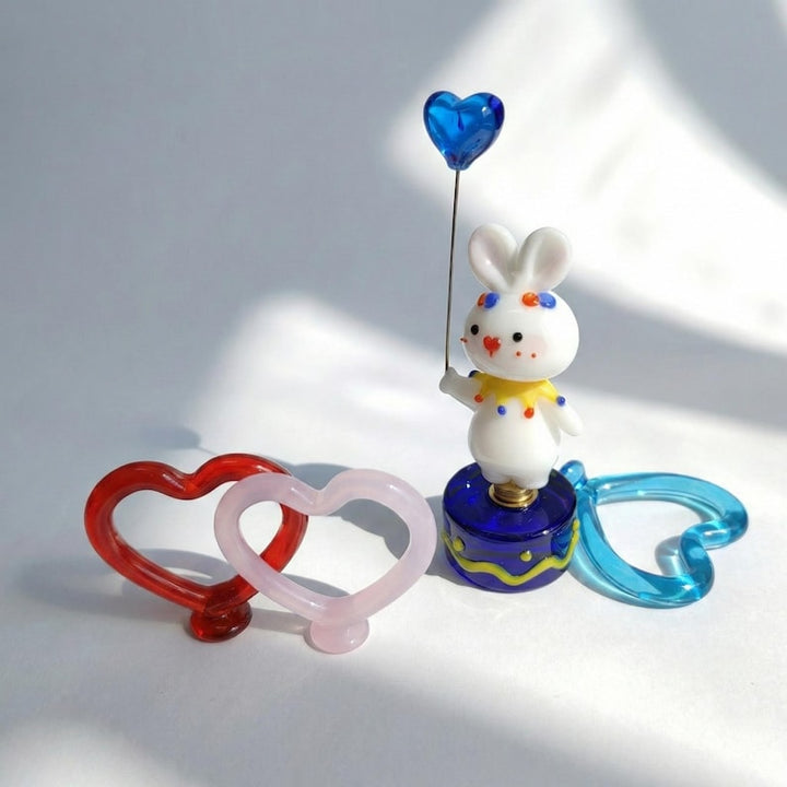 Handmade Valentines Gift, Glass Valentines Decor for Couple, Lampwork Rabbit Figurine for Her, Bunny Gift for Girlfriend, Heart Balloon