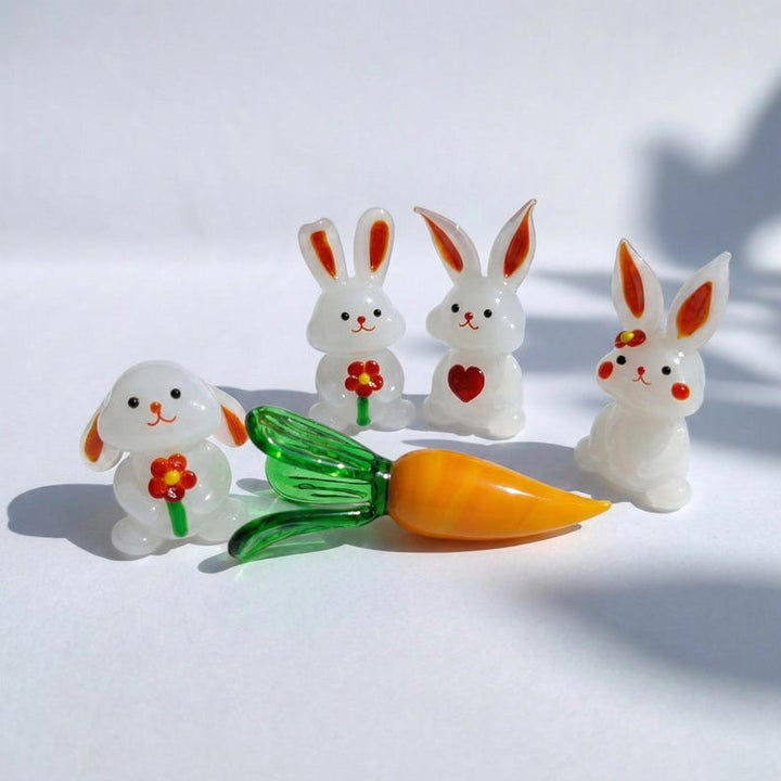 Glass Miniature Bunny Figurine, Hand-Blown Glass Vegetable, Lampwork Animal Collection, Kitchen Decor, Cake Topper, Fairy Garden Accessories