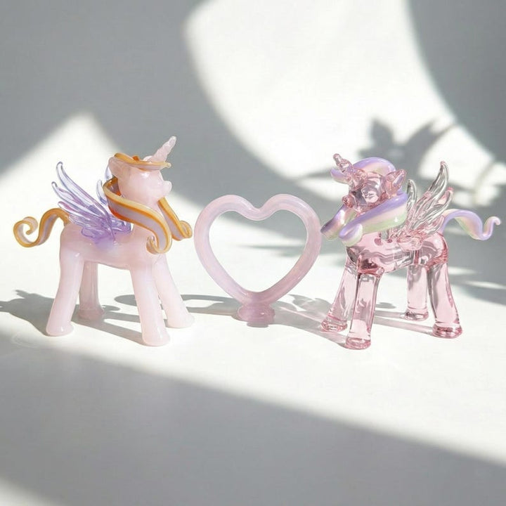 Handmade Glass Horse Figurine, Lampwork Art Unicore, Glass Heart Sculpture, Pastel Aesthetic Decor, Fairy Garden Accessories, Kidcore Gift
