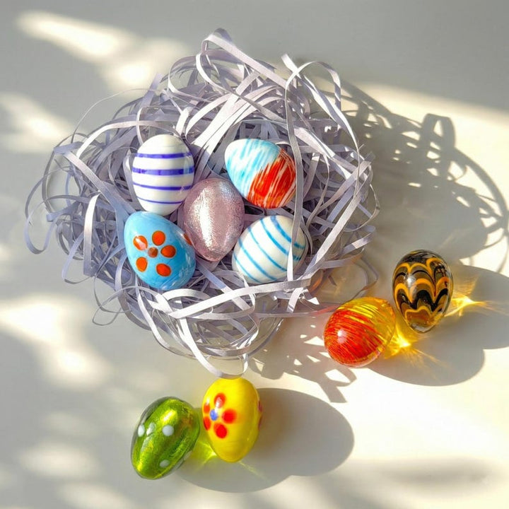Colorful Glass Easter Egg, Handmade Murano Style Gift for Easter Egg Hunt, Spring Tiered Tray Decor, Easter Basket Filler, Rainbow Glass Art