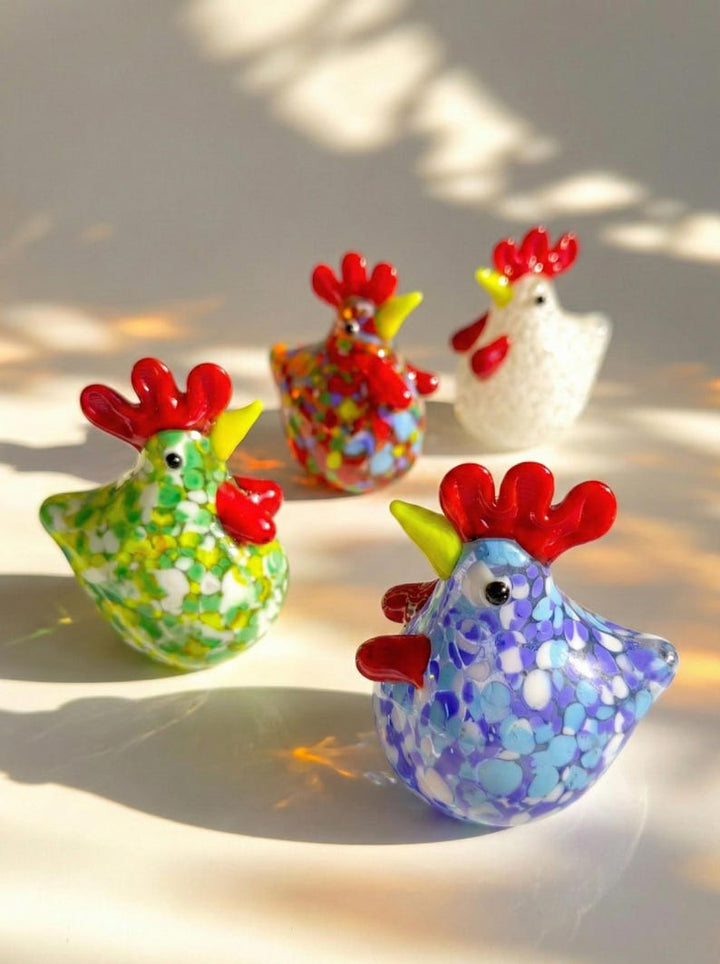 Handmade Miniature Glass Chicken Figurine, Lampwork Colorful Hen Sculpture, Farmhouse Decor for Easter, Animal Worry Stone, Tactile Bird Art