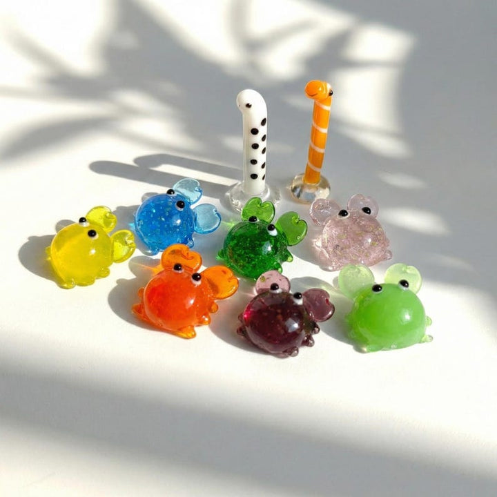 Handmade Miniature Glass Eel & Crab Figurines, Lampwork Ocean Animal, Beach Coastal Decor, Tiny Sea Creature Sculpture, Terrarium Ornament