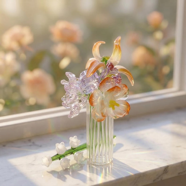 Handmade Glass Floral Bouquet for Mother's Day, Lampwork Flowers for Teacher Appreciation Gift, Elegant Spring Home Decor, Everlasting Bloom