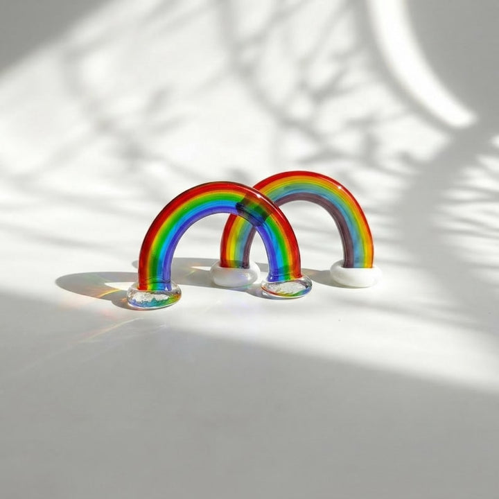 Blown Glass Rainbow Sun Catcher, Miniature Arched Prism for Windowsill Decor, Colorful Desk Pet Workspace Companion, Sending Sunshine Gift