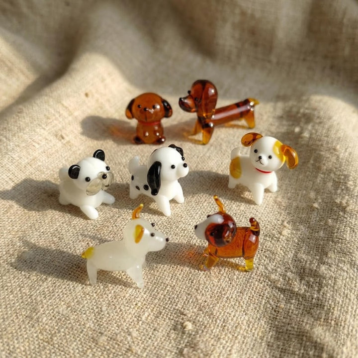 Handmade Glass Miniature Dog Figurines, Lampwork Puppy Gift for Pet Lover, Office Desk Campanion, Tiny Animal Home Decor, Birthday Surprise