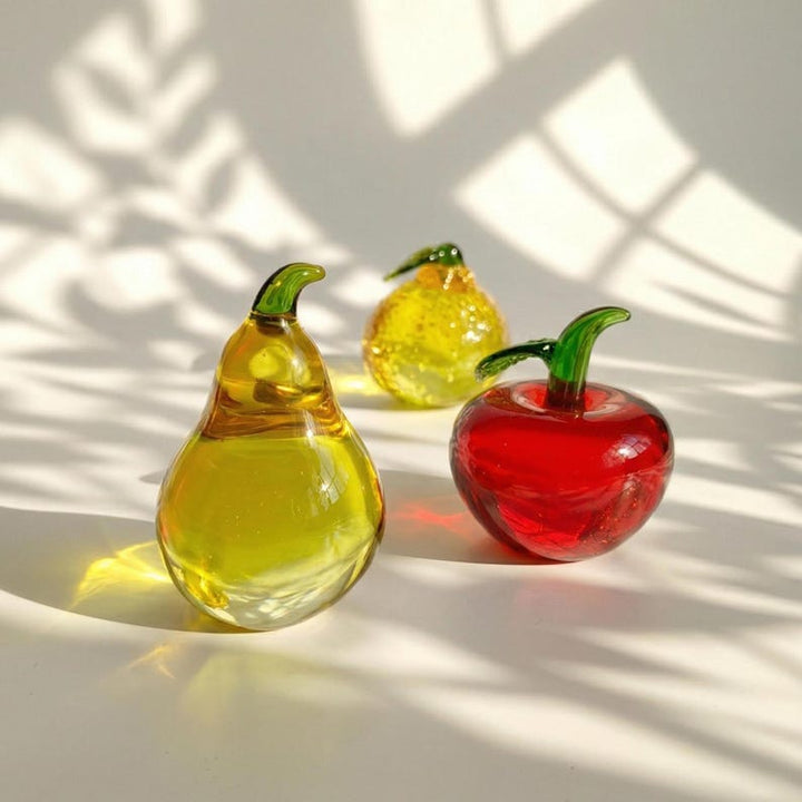 Handcrafted Glass Apple, Pear & Mandarin, Minimalist Fruit Sculpture for Kitchen Decor, Cottagecore Table Centerpiece, Ambient Night Light