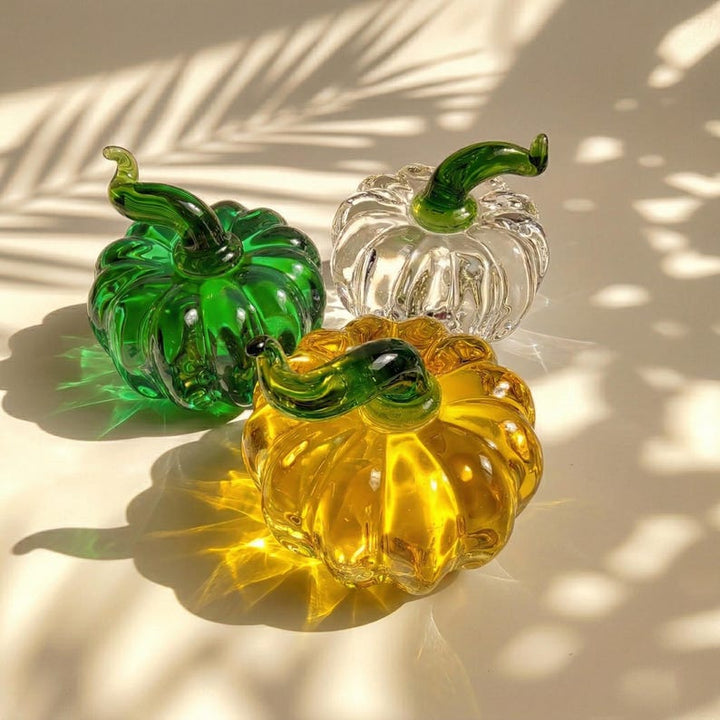 Handblown Glass Pumpkin for Kitchen Decor, Lampwork Mini Vegetable Sculpture for New Home, Modern Coffee Table Decor, Housewarming Gift