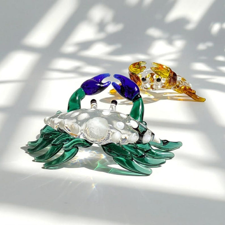 Lampwork Glass Crab Figurine, Handmade Coastal Animal Decor for Ocean Lover, Murano Style Marine Art, Beach House Accent, Housewarming Gift