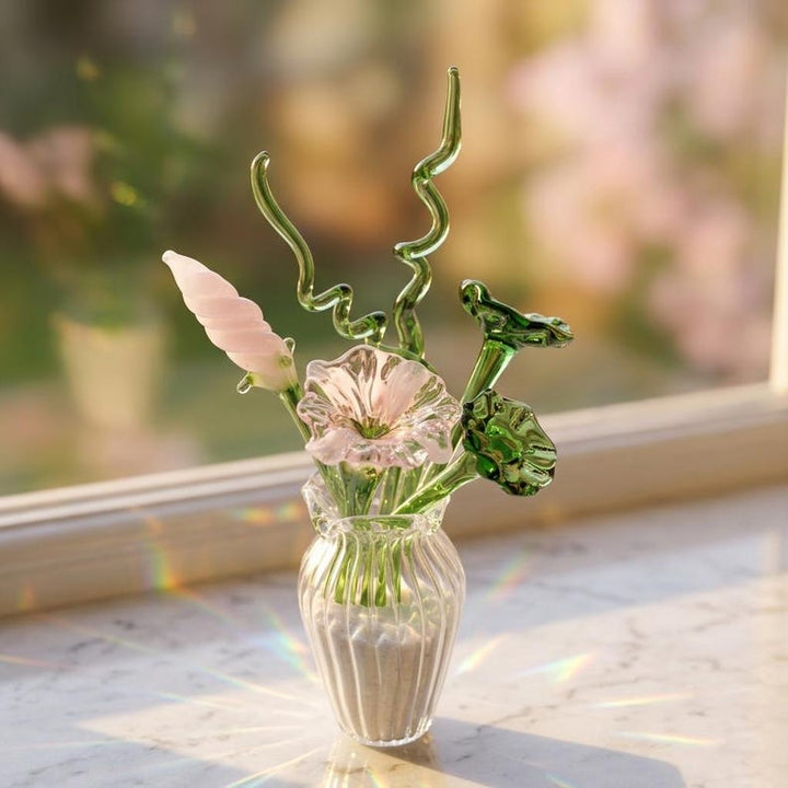 Miniature Glass Morning Glory for Mother's Day, Delicate Flower Bouquet Decor, Pastel Floral Birthday Gift for Mom, Spring WIndow Suncatcher