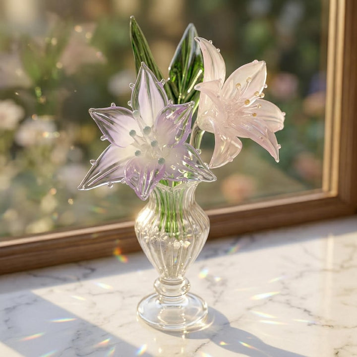 Handblown Glass Lily Flower for Mother's Day, Eternal Floral Gift for Mom, Bouquet Suncatcher Windowsill Decor, Anniversary Gift for Her