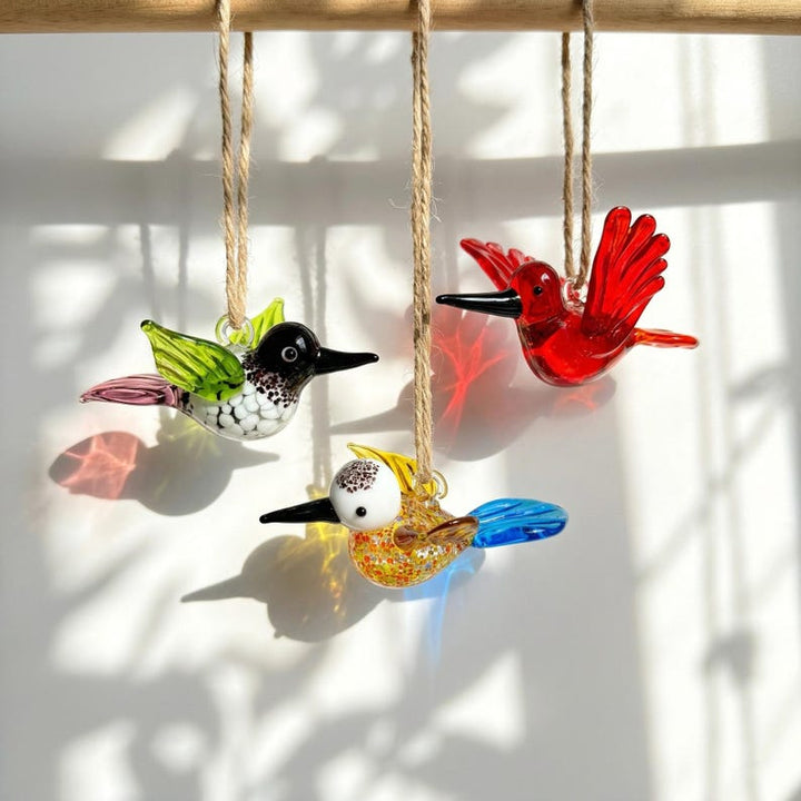 Blown Glass Hummingbird Ornament, Hanging Window Suncatcher, Mother's Day Gift, Bright Spring Garden Decor, Birthday Present for Bird Lovers