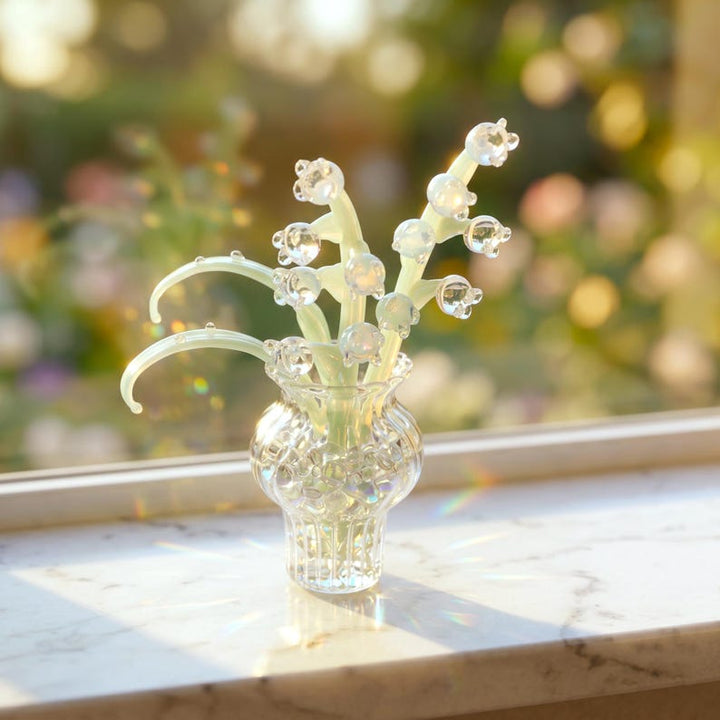 Handblown Glass Lily of the Valley for Mother's Day, Elegant Floral Desk Decor, May Birth Flower Gift for Mom, Tiny Spring Wedding Favors