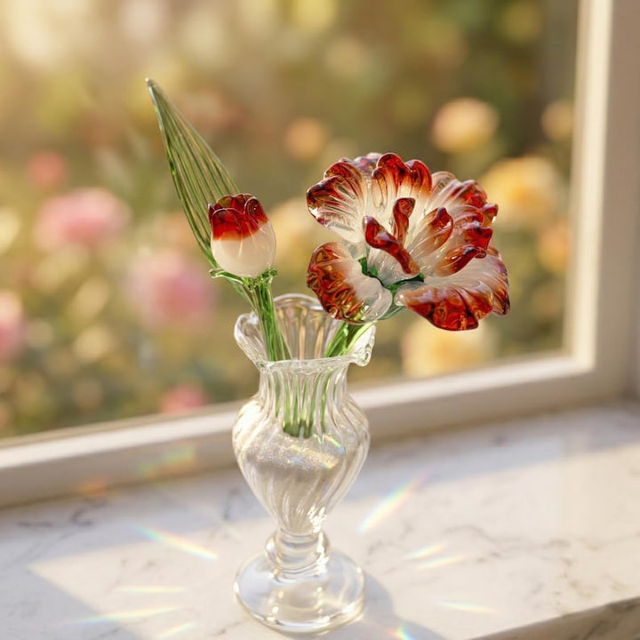 Handblown Glass Carnation for Mother's Day, Elegant Lampwork Flower Bouquet for Mom, Floral Window Decor, Romantic Anniversary Gift for Wife