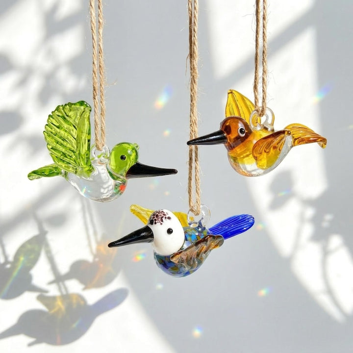 Blown Glass Hummingbird Suncatcher for Mother's Day Gift, Cute Bird Hanging Ornament, Cottagecore Garden Window Decor, Bird Watching Present
