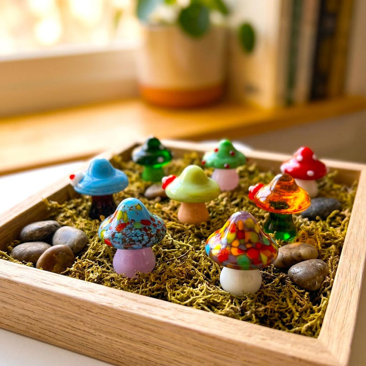 Handblown Miniature Glass Mushroom, Cottagecore Lampwork Fungi, Fairy Garden Accessory, Whimsical Plant Pot Decor, Boho Office Desk Trinket