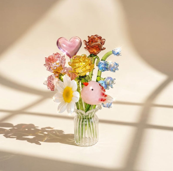 Glass Birth Month Flower - Eternal Birth Flower Bouquet, Hand Blown Glass Art, Unique Birthday Gift, Everlasting Floral Desk Decoration