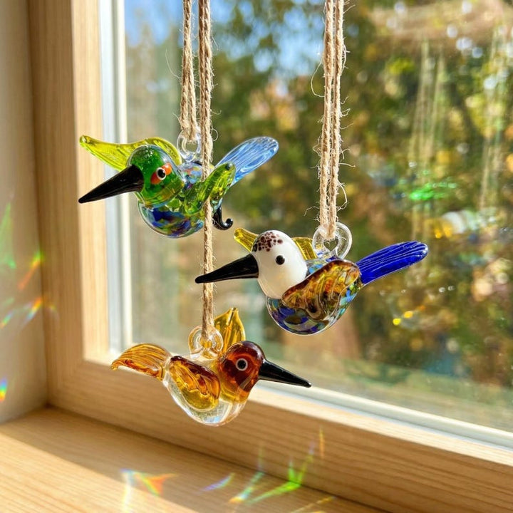 Whimsical Blown Glass Hummingbird Suncatcher, Window Hanging Decor for Bird Lovers, Mother's Day Gift, Garden & Sunroom Accent, Housewarming