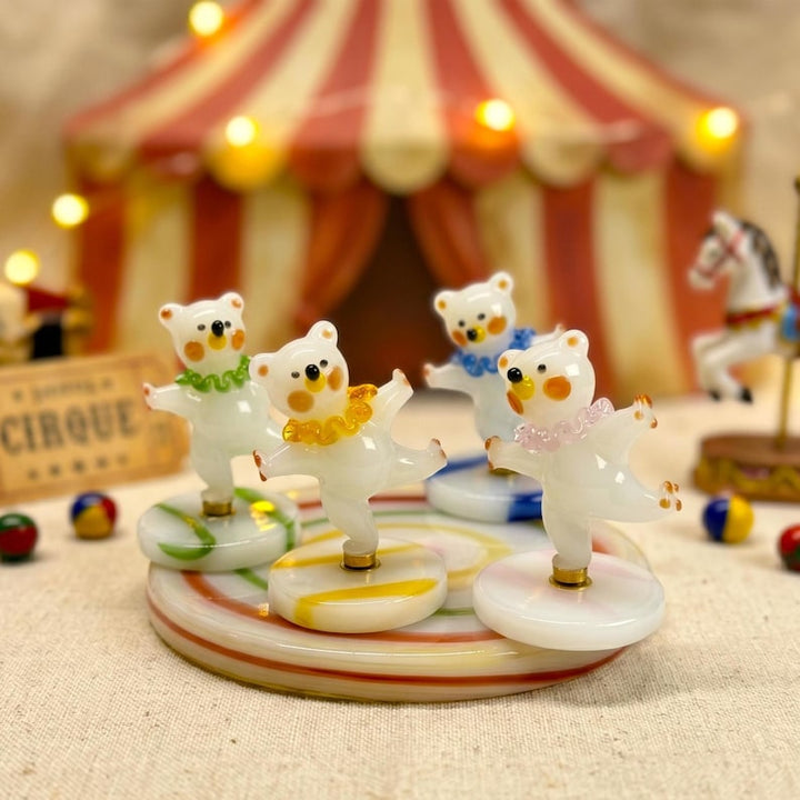 Handmade Spinning Glass Bear Figurine, Whimsical Lampwork Animal Desk Pet, Circus Theme Nursery Decor, Playful Christimas & Birthday Gift
