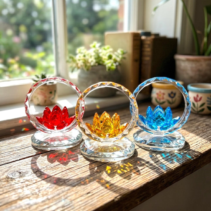 Elegant Glass Preserved Flowers for Mothers Day, Lotus Style Suncatcher for Window Decor, Art Glass Floral Sculpture, Spiritual Gift for Mom
