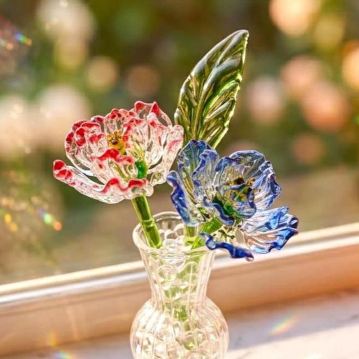 Radiant Blown Glass Peony Bouquet for Mother's Day, Romantic Floral Miniature, Thoughtful Gift for Grandma, Cottagecore Window Sill Ornament