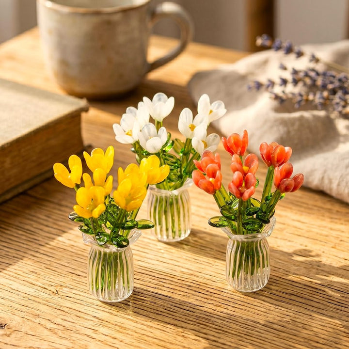 Whimsical Petite Glass Tulip Flowers in Vase, Floral Graduation Gift, Appreciation Present for Teacher&Mentor, Handmade Terrarium Accessory