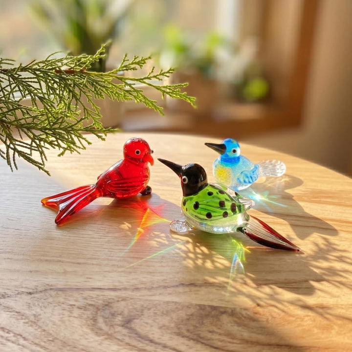 Handblown Glass Hummingbird Figurine, Decorative Lampwork Bird Sculpture for Nature Lover, Thoughtful Birthday Gift for Mom, Garden Decor