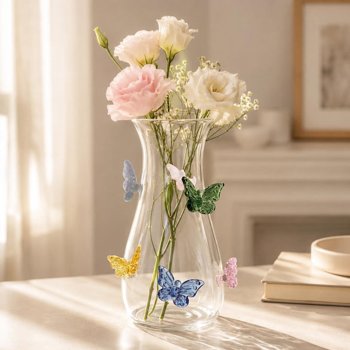 Handmade 3D Butterfly Glass Vase, Spring Wedding Centerpiece, Floral Birthday Present for Mom, Fairycore Home Decor, Cute Housewarming Gift