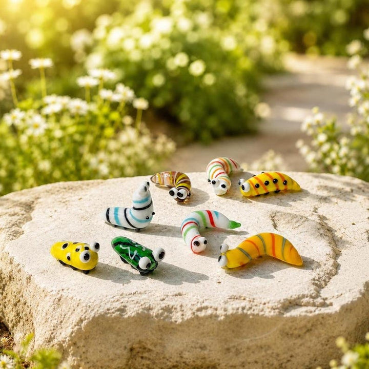 Handblown Glass Caterpillar Figurine, Whimsical Fairy Garden Supplies, Cute Bug Lover Gift, Plant Pot Decor, Birthday Present for Gardener