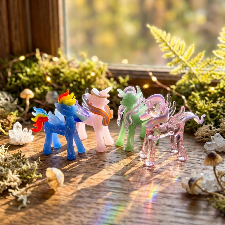 Handmade Glass Unicorn Figurine, Tiny Lampwork Horse Collectible for Fairy Garden, Kawaii Winged Pegasus Sculpture, Whimsical Christmas Gift