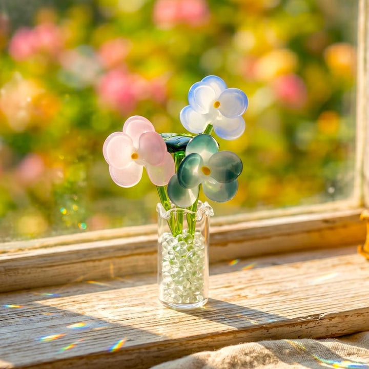 Handblown Glass Phalaenopsis Orchid Flower Bouquet, Plant Lover Anniversary Gift, Hygge Home Desk Accessory, Mom & Daughter Birthday Present