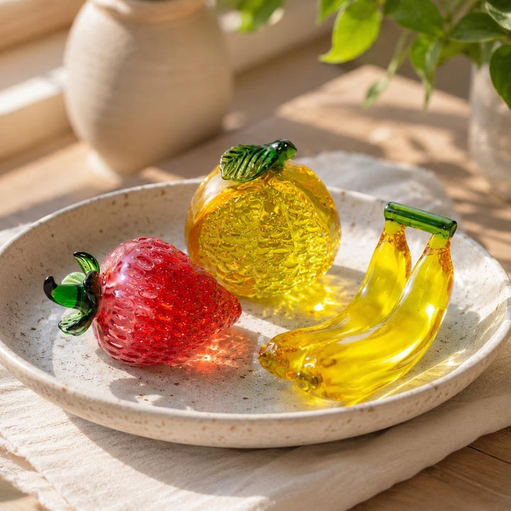 Colorful Glass Fruit Set - Strawberry, Orange, Banana - Bright Kitchen Window Decor, Cheerful Summer Table Centerpiece, Unique Hostess Gift