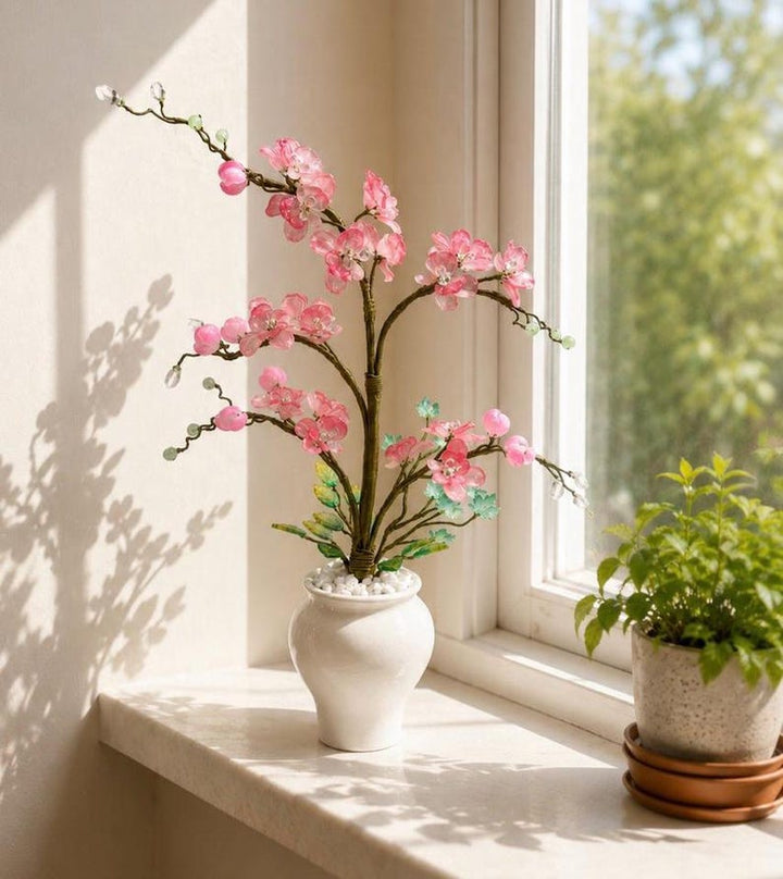 Pink Glass Orchid Bonsai, Handmade Flower Arrangement in Ceramic Pot – Birthday Gift for Her, Mother's Day Gift
