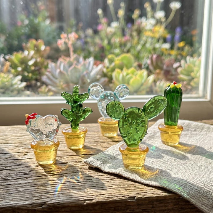 Handblown Glass Miniature Cactus Figurine, Faux Succulent House Plant for New Home, Quirky Gift for Teacher, Cheerful Present for Graduation