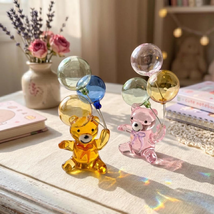 Handblown Pastel Glass Balloon Bear Figurine, Cute Suncatcher for Nursery Room, Sweetest Birthday Present for Daughter, Baby Shower Keepsake