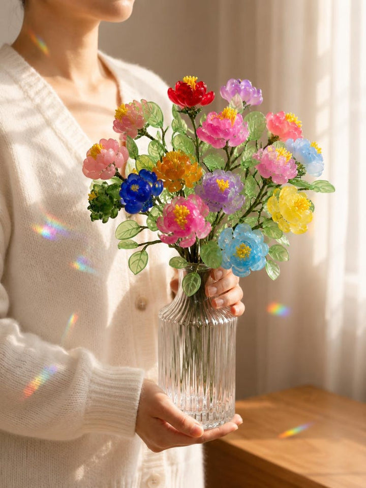 Colorful Glass Peony Bouquet, Handmade Eternal Flowers, Birthday & – Birthday Gift for Her, Mother's Day Gift