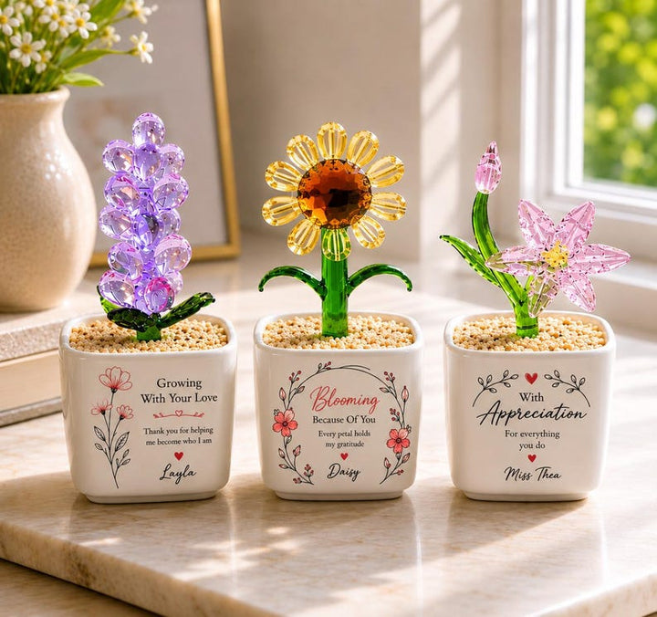 Teacher Appreciation Gift, Personalized Glass Flower Pot, Custom Name
