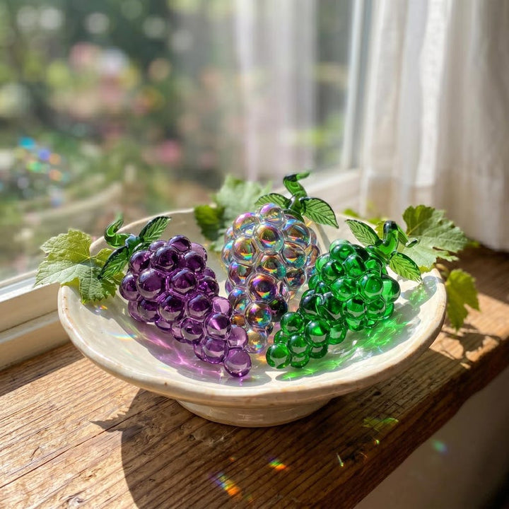 Handmade Glass Grape Cluster, Kitchen Window Suncatcher Decor, Elegant Dinning Table Centerpiece for Wine Lover, Vintage Style New Home Gift