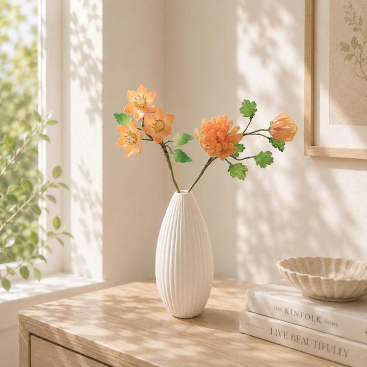 Handmade Glass Flower Branches, Forever Floral Arrangement, Orange – Birthday Gift for Her, Mother's Day Gift