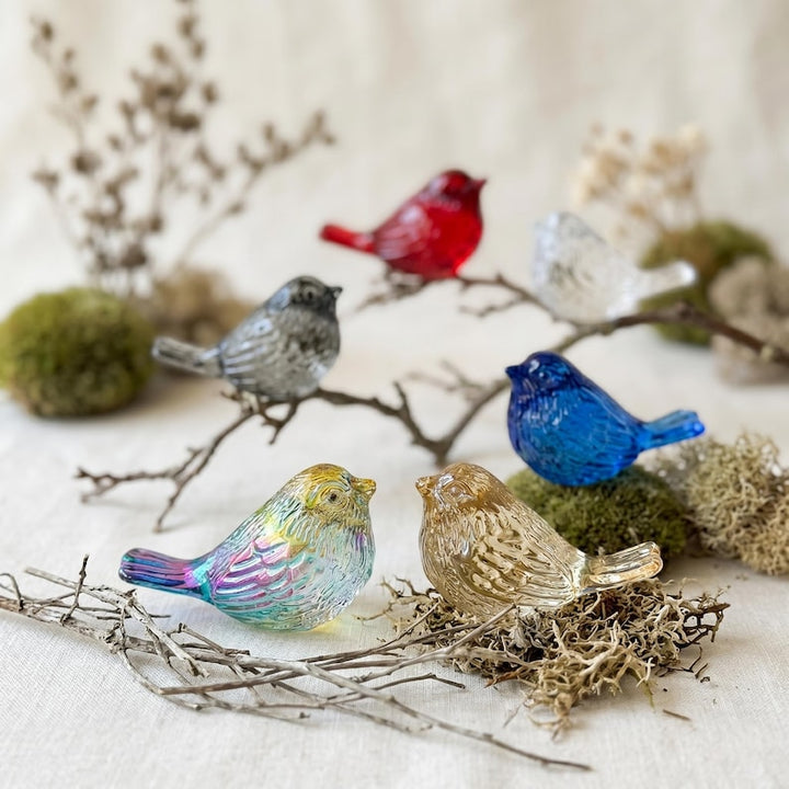 Handmade Elegant Glass Bird Figurine, Bird Watching Gift for Nature Lover, Woodland Animal Statue for Window Sill, Modern Coffee Table Decor