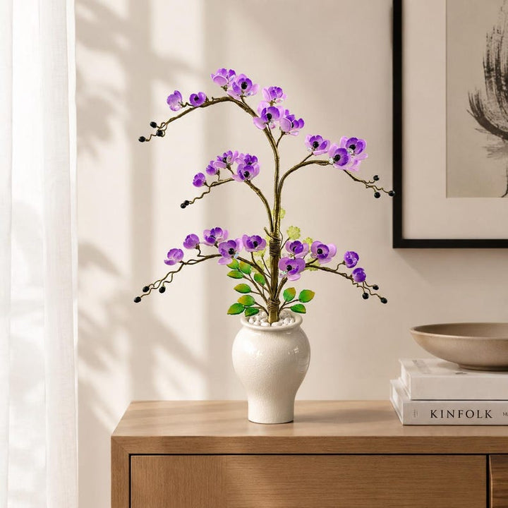 Purple Glass Orchid Tree, Handmade Phalaenopsis Bonsai, Eternal – Handmade Gift