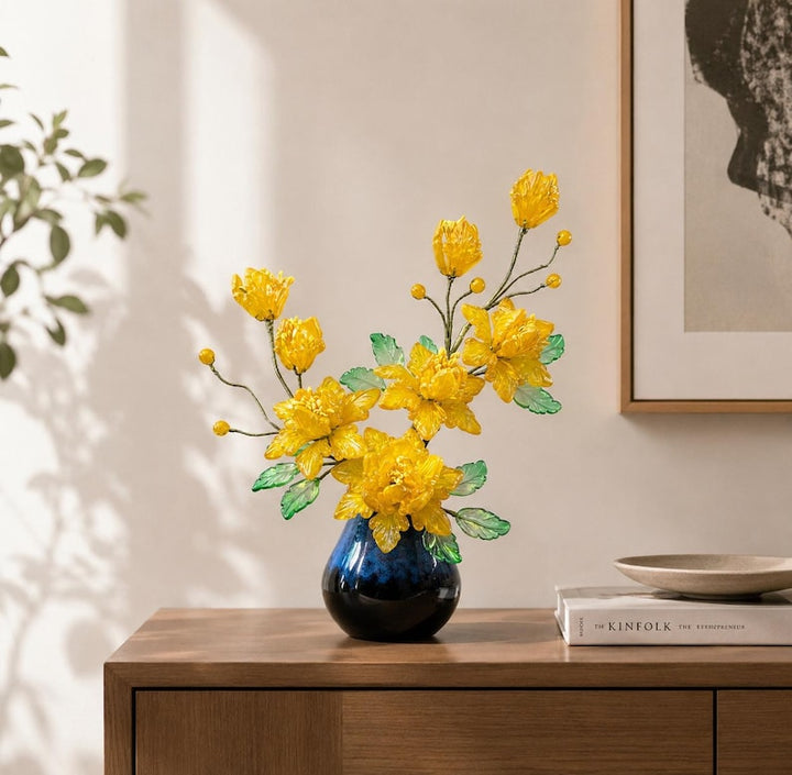 Yellow Glass Lily Decor, Handmade Floral Art – Handmade Gift