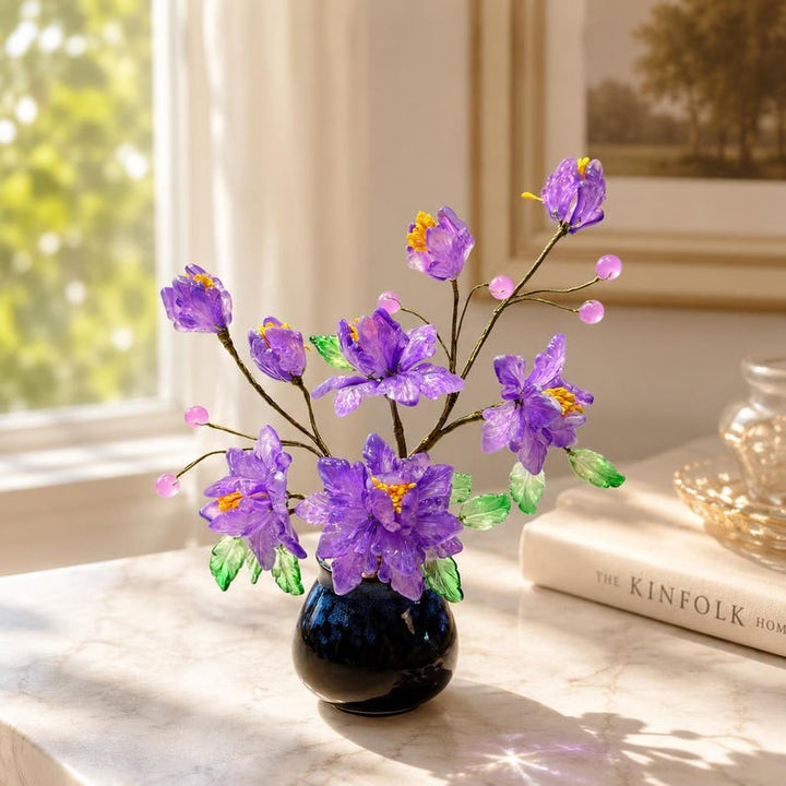 Purple Glass Lily Flower Arrangement, Handmade Forever Flowers