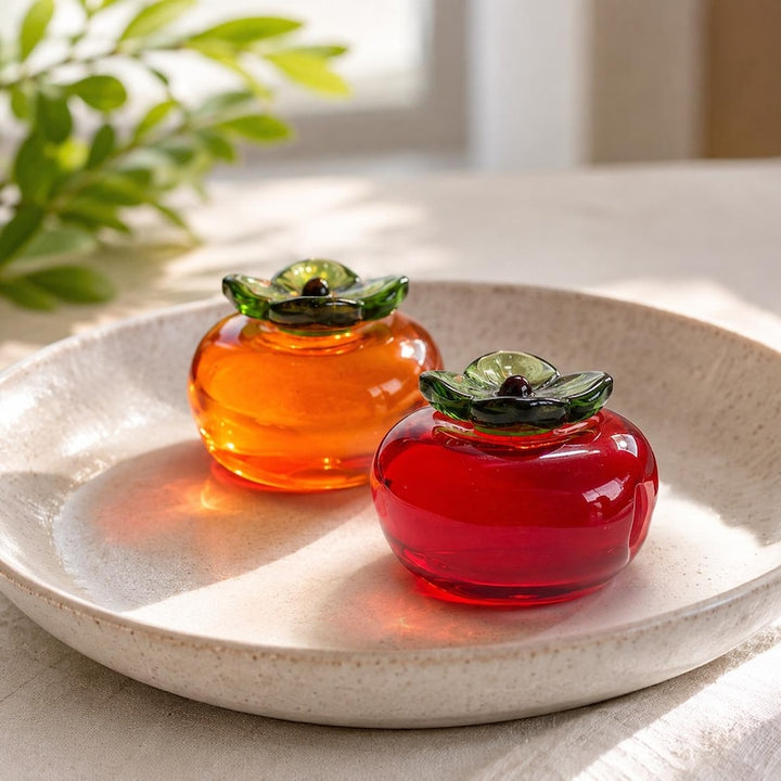 Elegant Glass Persimmon for Kitchen Island Decor, Good Luck Fruit Gift for Client & Coworker, Autumn Harvest Table Decor, New Home Present